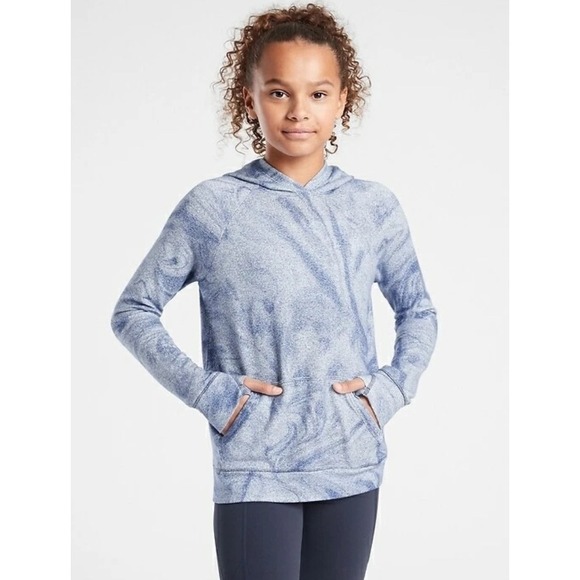 Athleta Girl In Your Element Hoodie 2.0 Printed Blue Marble Size M 8-10 New - Picture 1 of 8